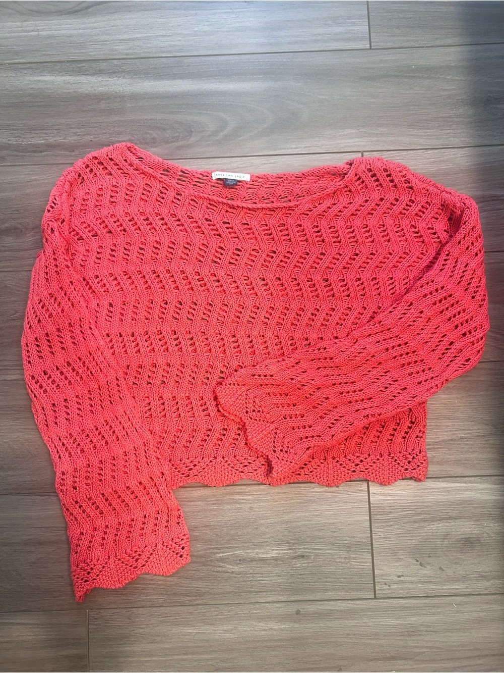 American Eagle Women's Coral Open-Knit Summer Sweater